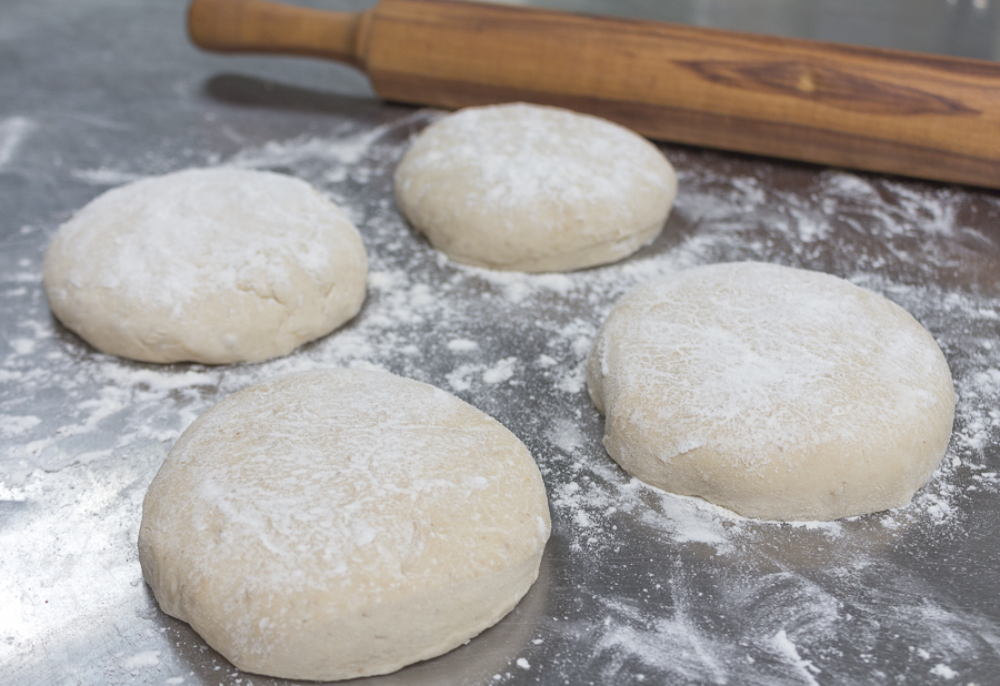 The easy dough yields 4, 8" pizzas