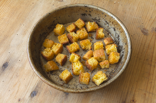 Cornbread croutons and sweetness, crunch and interest to the salad