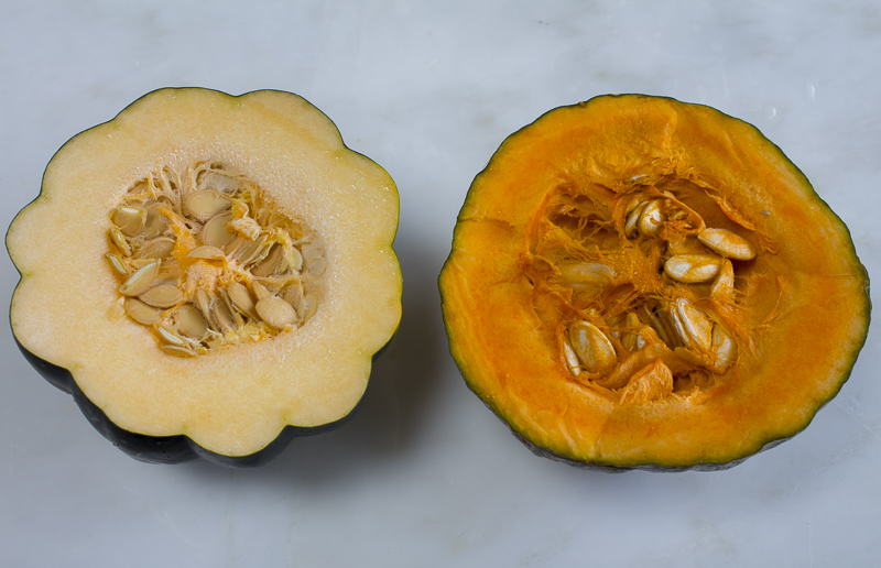 Choose your desired squash, slice in half, scoop out seeds and roast 