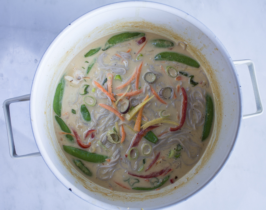 Simmering in the pot, the noodles will absorb the brothy sauce