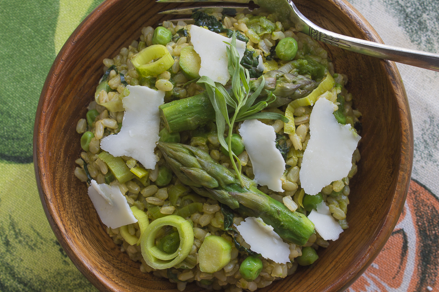 A wonderful bowl of risotto up close, shave parmesan on top if desired