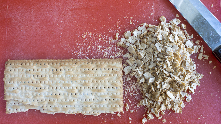 Cut the matzo with a sharp knife into even pieces