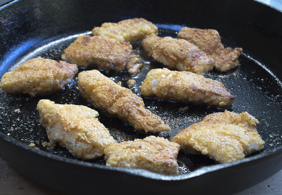 Pan fry the coated fish with just enough oil to coat, no need to deep fry.