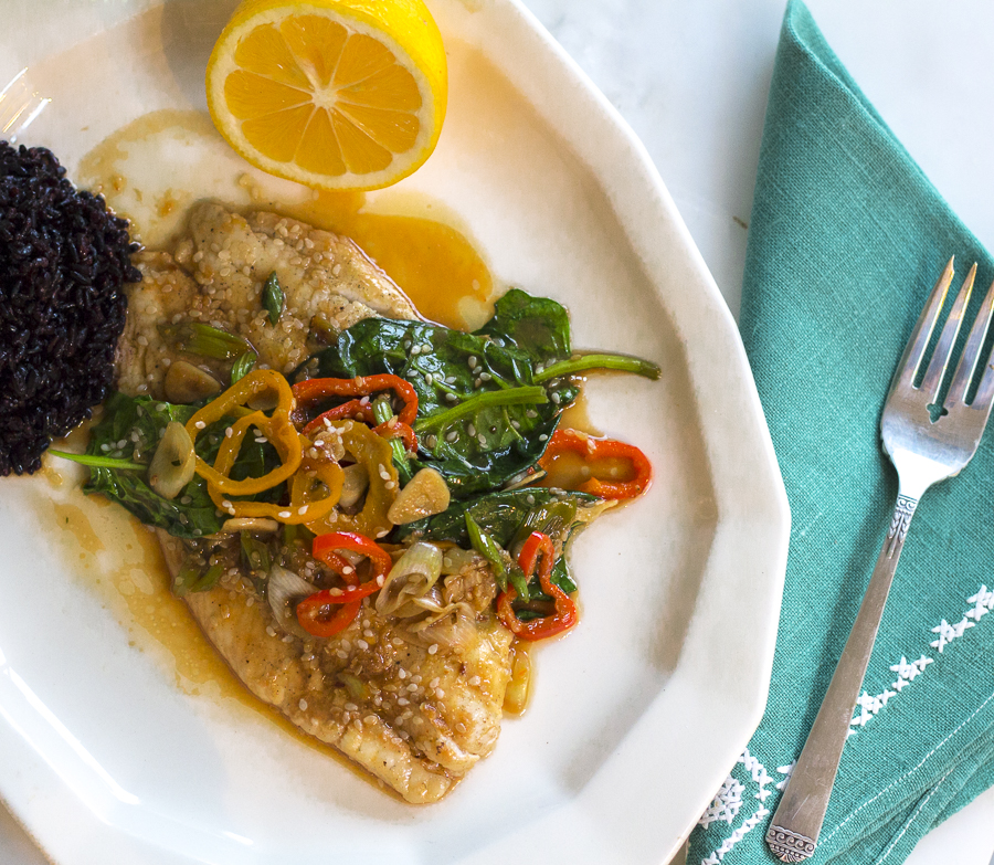 Sizzling Flounder with Soy, Lemon and Sesame