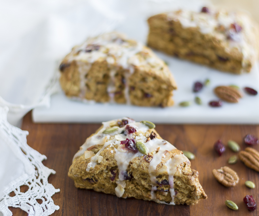 Pumpkin Scones with Pecans, Cranberries and Coconut