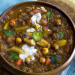 Cuban Style Lentil Soup with Baked Plantains and Lemon Crema