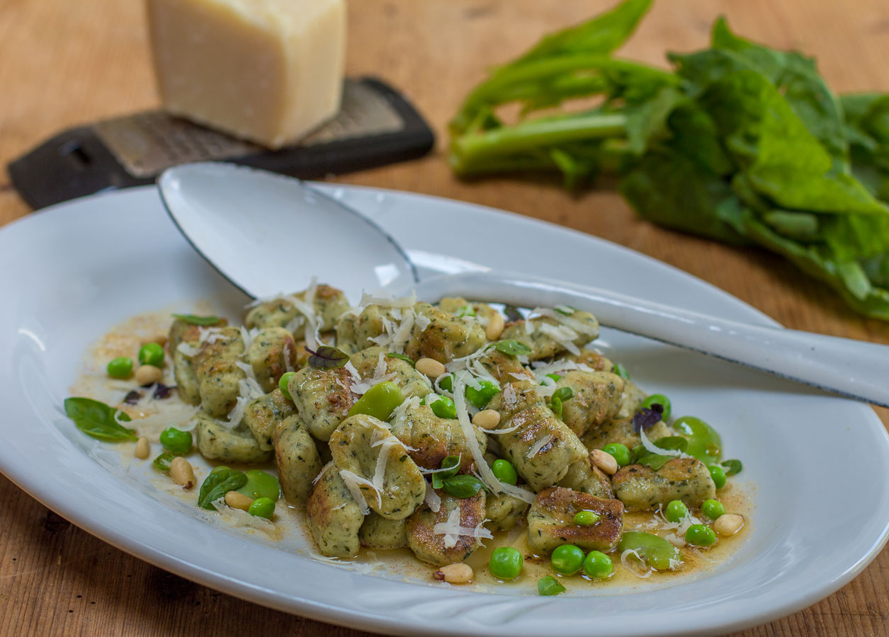 Gluten-Free Ricotta & Spinach Gnocchi on a vintage white platter