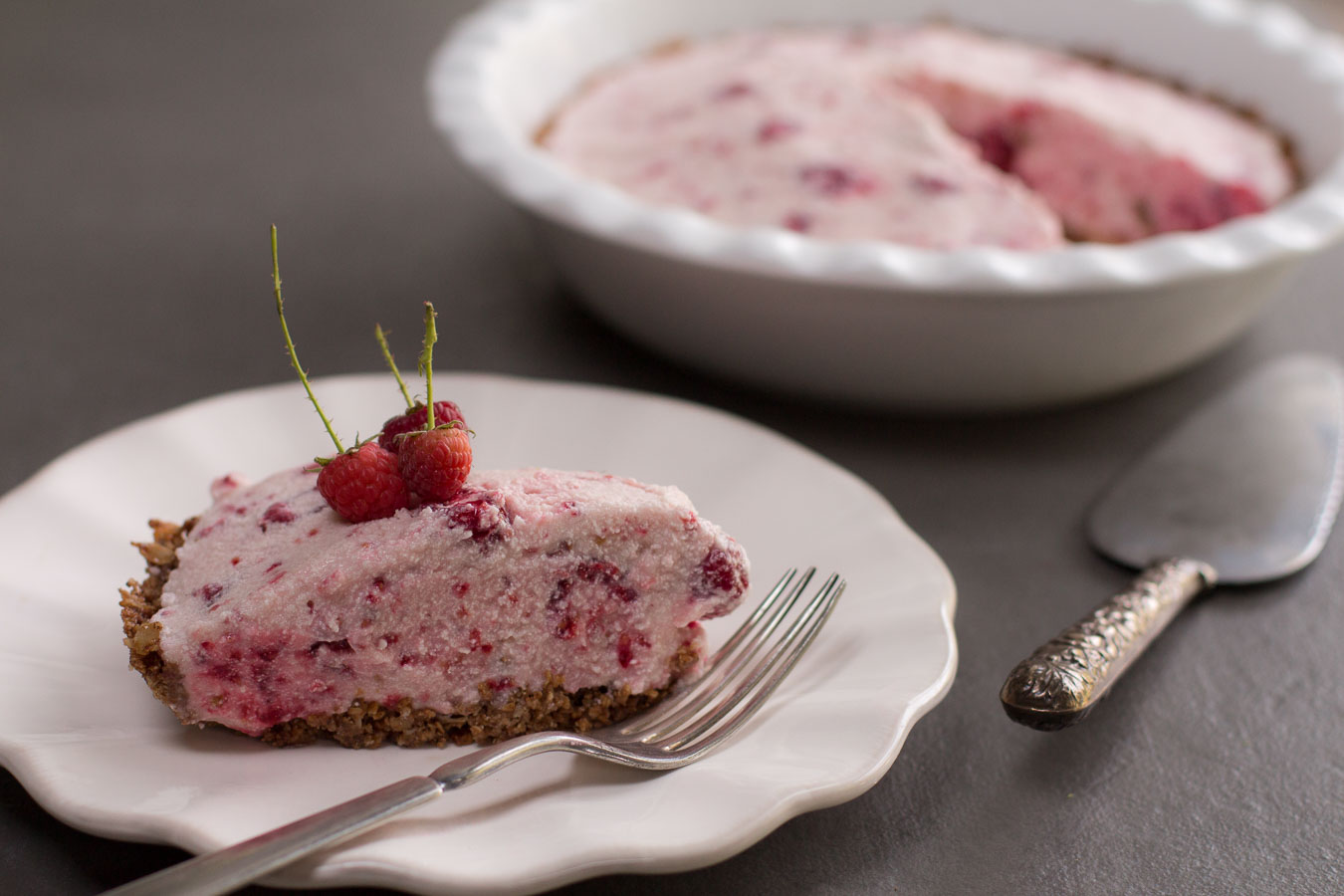 Frozen Raspberry Marshmallow Pie with a Granola Crust