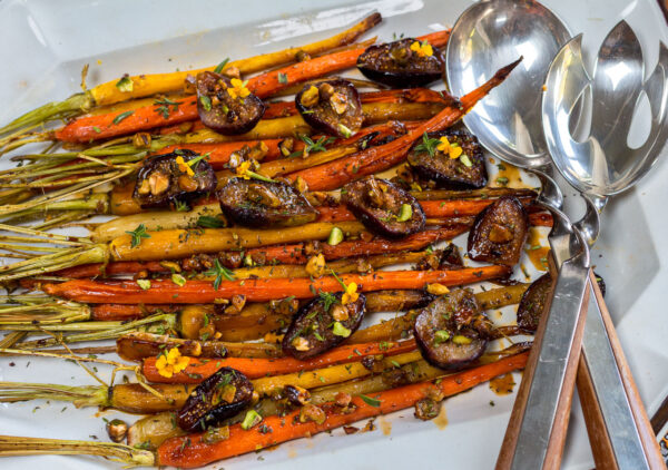 Carrots caramelize with the figs with a delectable just-sweet-enough glaze… all roasted in one pan