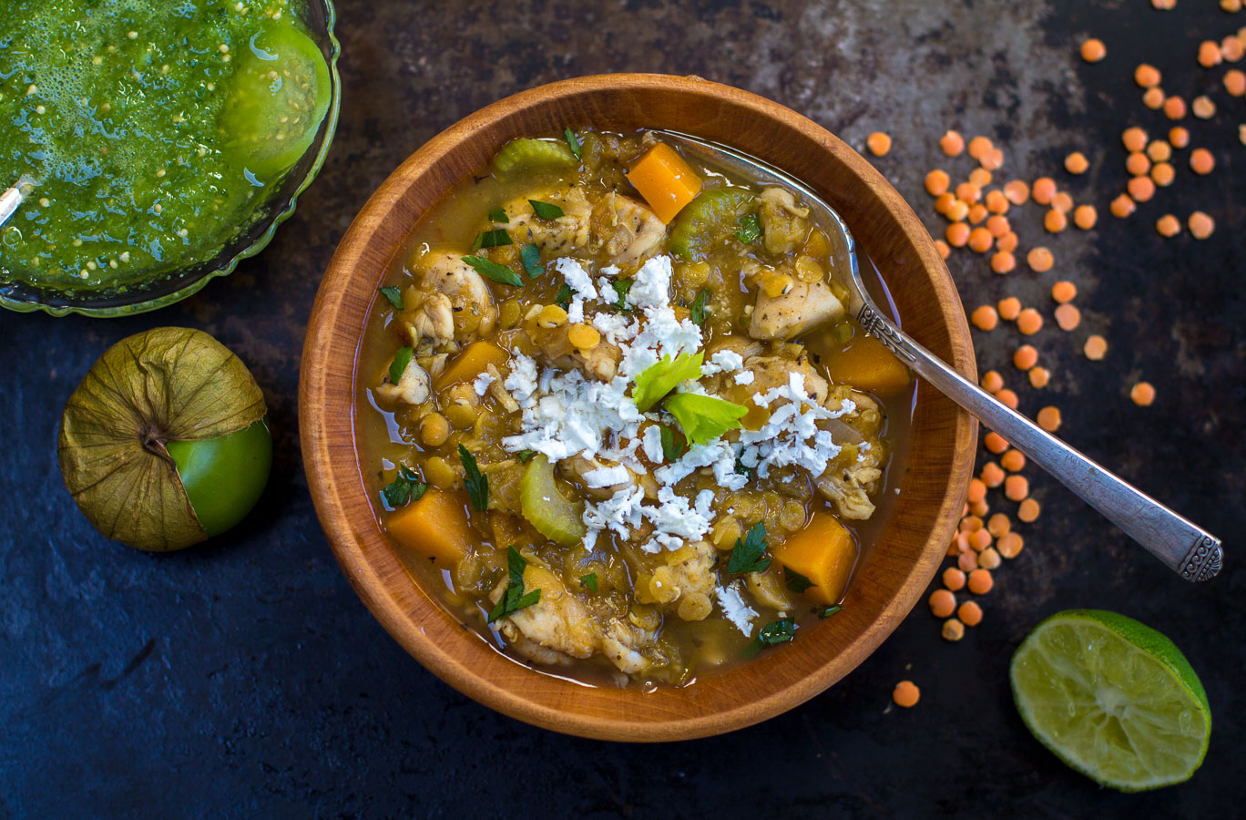 White Chicken Chili makes a delicious meal full of mildly-spicy Chili Flavor, Red Lentils, Butternut Squash and Chicken.