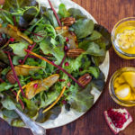 Fall Salad with Pears, Pomegranate Seeds and Zesty Garlic Confit Vinaigrette