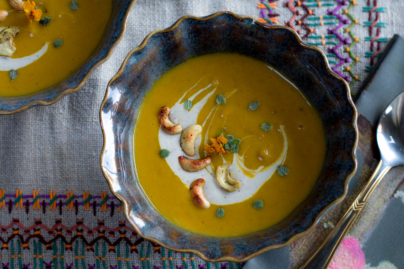 Kabocha Squash Soup with Apples and Cashew Crema - Vegan