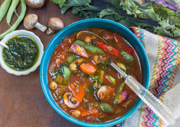 A wonderful, hearty and healthy Vegetable Soup with Mediterranean ingredients.