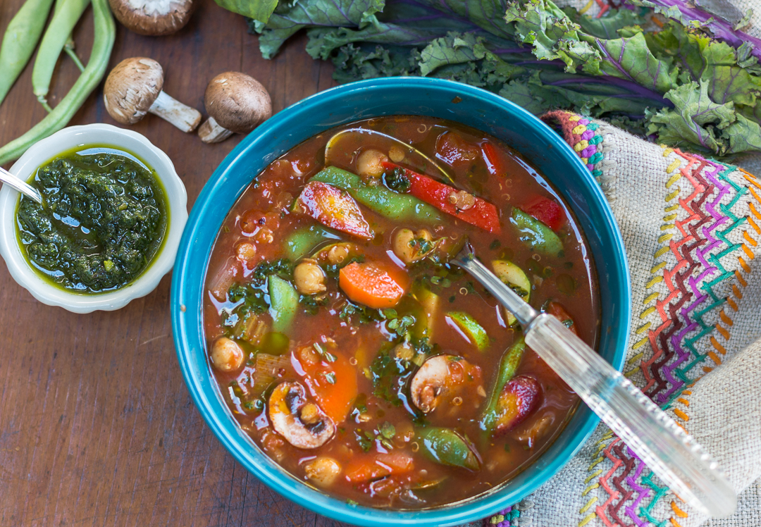 A wonderful, hearty and healthy Vegetable Soup with Mediterranean ingredients.