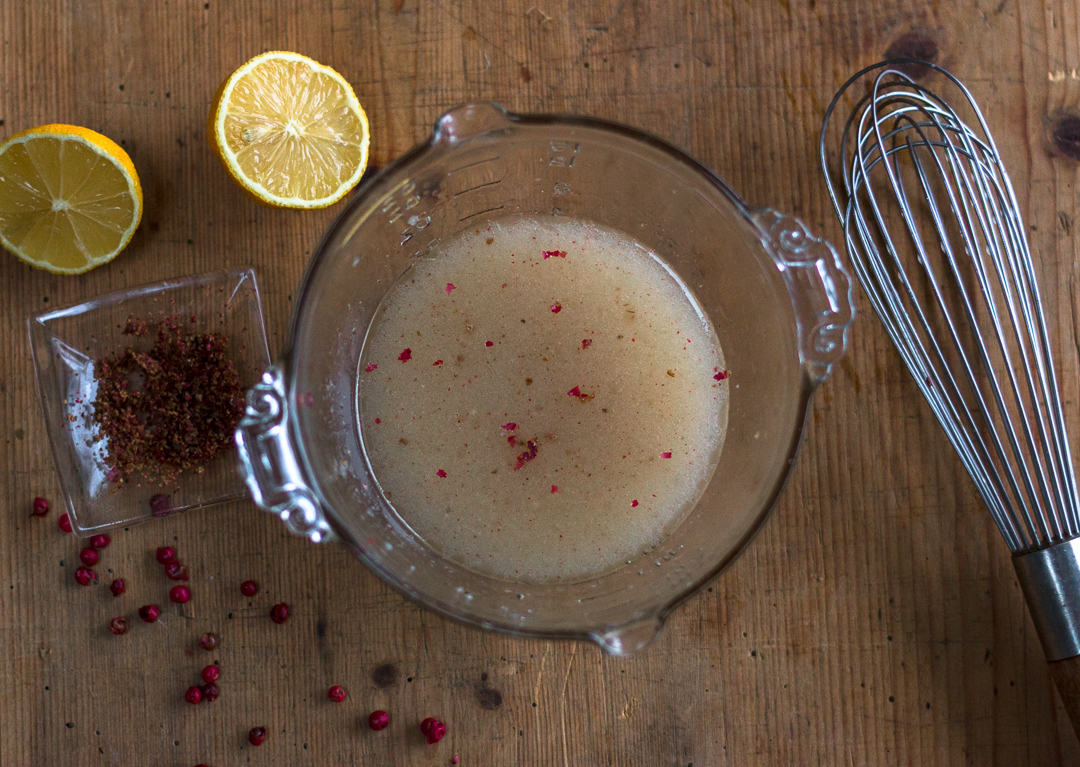 A Zesty Pink Peppercorn Vinaigrette adds tang and bite. Drizzle over: Winter White Salad