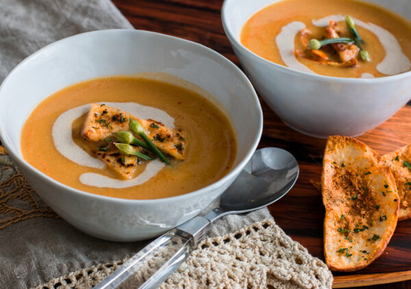Celery Root Bisque Soup with Garlic Pita Croutons Recipe