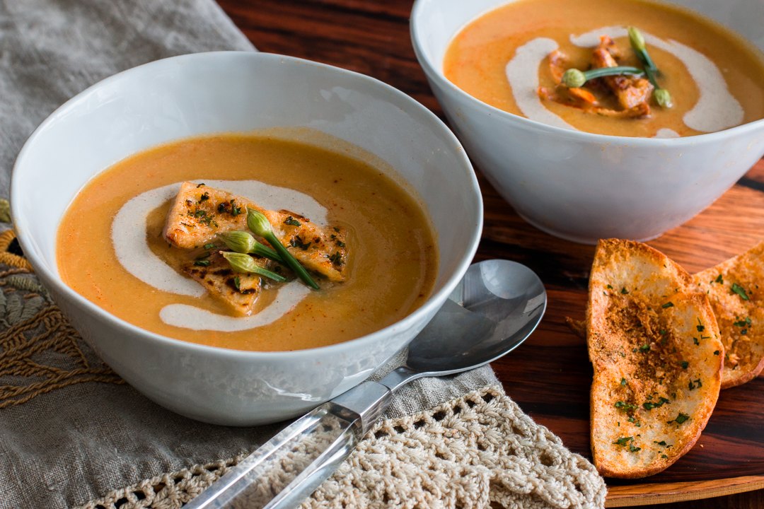 Celery Root Bisque Soup with Garlic Pita Croutons Recipe