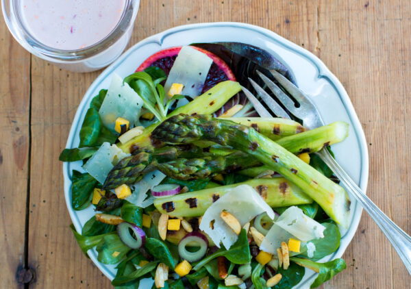 The perfect Restaurant Quality Spring Salad - choose fat asparagus and cook indoors in a grill pan – or outdoors in warmer weather
