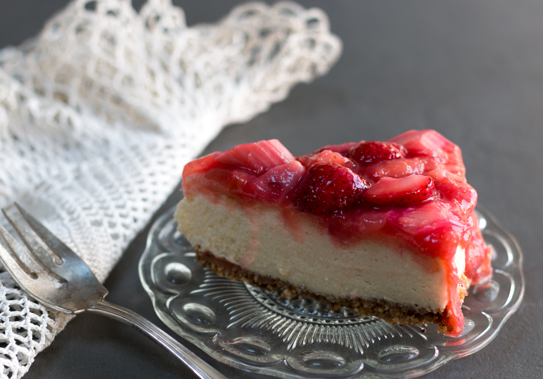 Strawberry Rhubarb Cottage Cheese Cheesecake With An Oat Almond