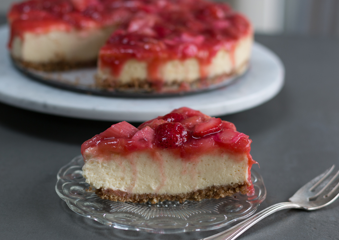 Strawberry Rhubarb Cottage Cheese Cheesecake With An Oat Almond