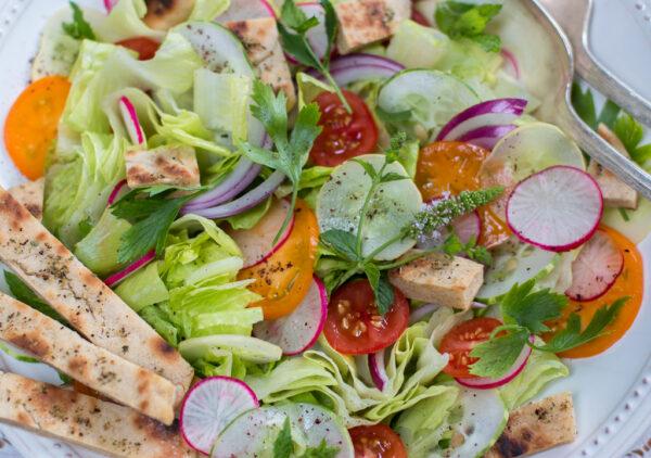 Fabulous Fattoush ~ A Middle Eastern Salad with Vegetables and Toasted Bread