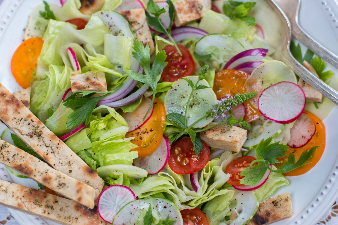 Fabulous Fattoush ~ A Middle Eastern Salad with Vegetables and Toasted Bread