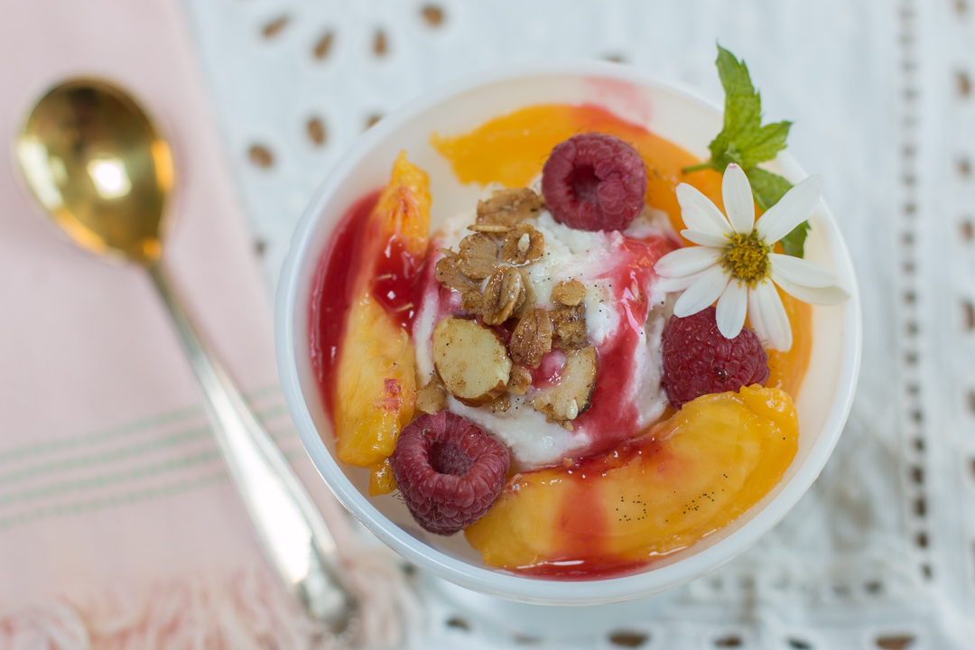 Vanilla Ice Milk & Peach Melba Parfaits