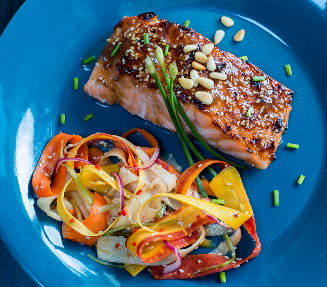 Glazed Hoisin Salmon with Pine Nuts