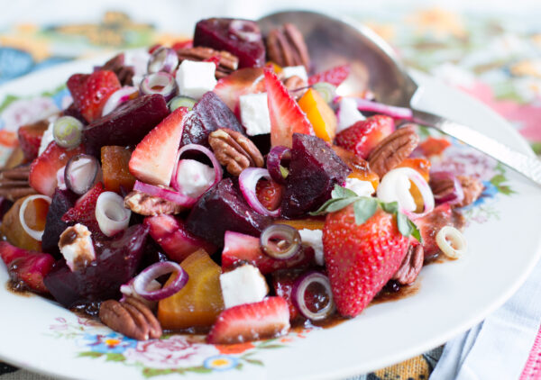 Strawberry and Beet Salad with Strawberry-Honey Balsamic Vinaigrette