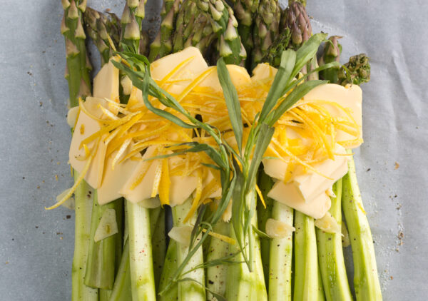 Spring Asparagus Spears are cooked in Parchment Paper with Lemon Rind, Garlic, Tarragon and Butter ~ an easy method with delicious results