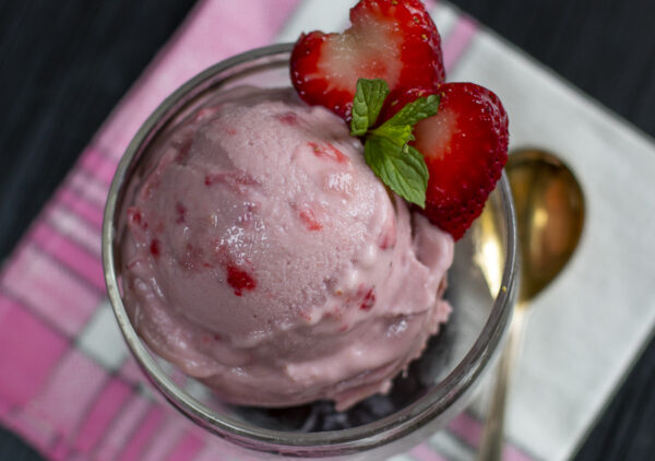 Scooped Vegan Strawberry Rhubarb “Ice Cream”