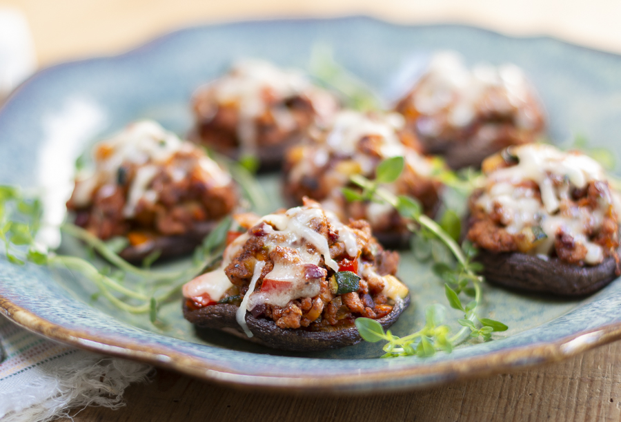 Stuffed Shiitake Mushrooms with Tomatillo Salsa Topping