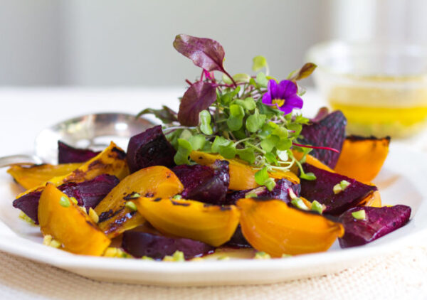 Simply Delicious ~ Wood Fired Infused Smoked Beets easily prepared on your grill. Finish the Salad with Petite Greens and a Zesty Avocado-Citrus Vinaigrette.