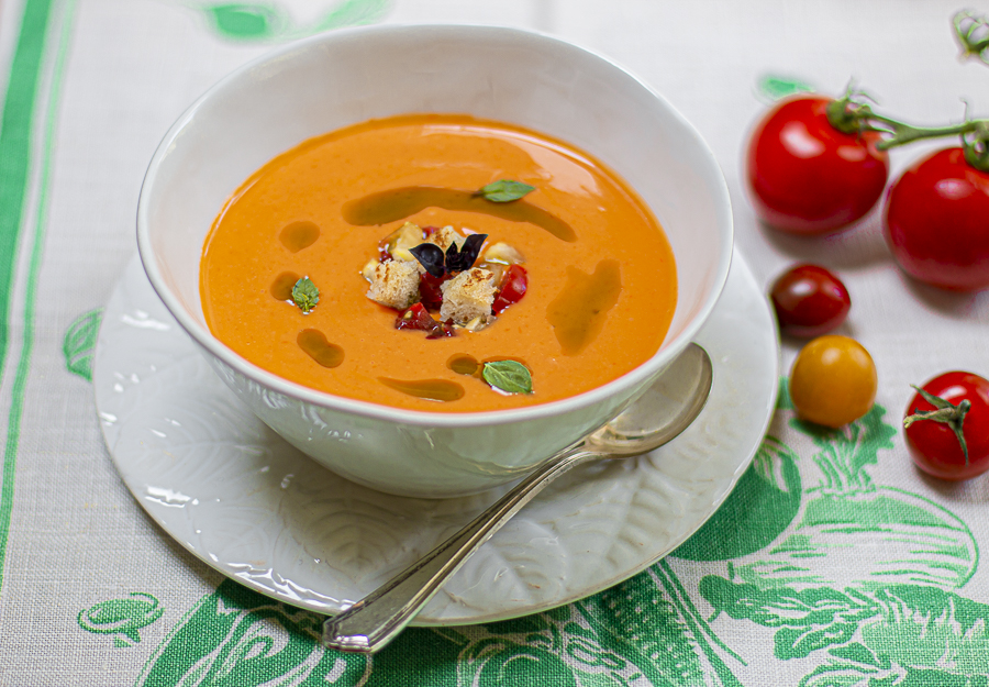 Cold Tomato Bread Soup with Basil (Karen’s take on “Salmorejo”)