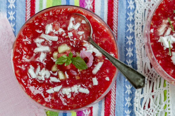 Watermelon Gazpacho with Shaved Feta
