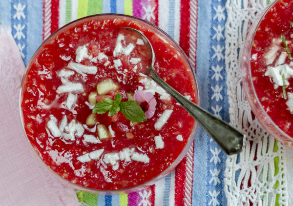 Watermelon Gazpacho with Shaved Feta