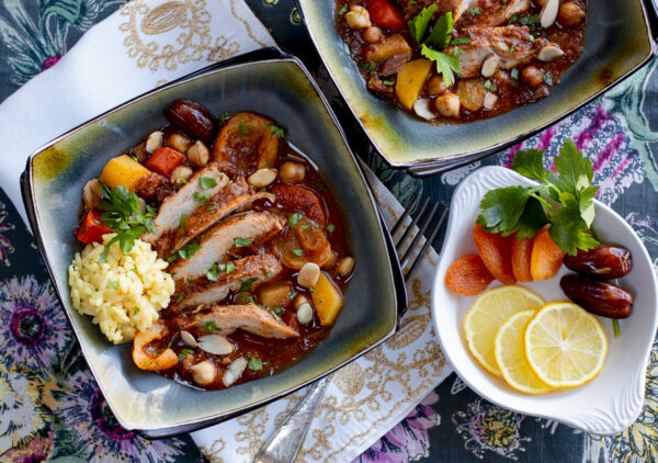 Tagine Chicken with Apricots, Dates and Chickpeas