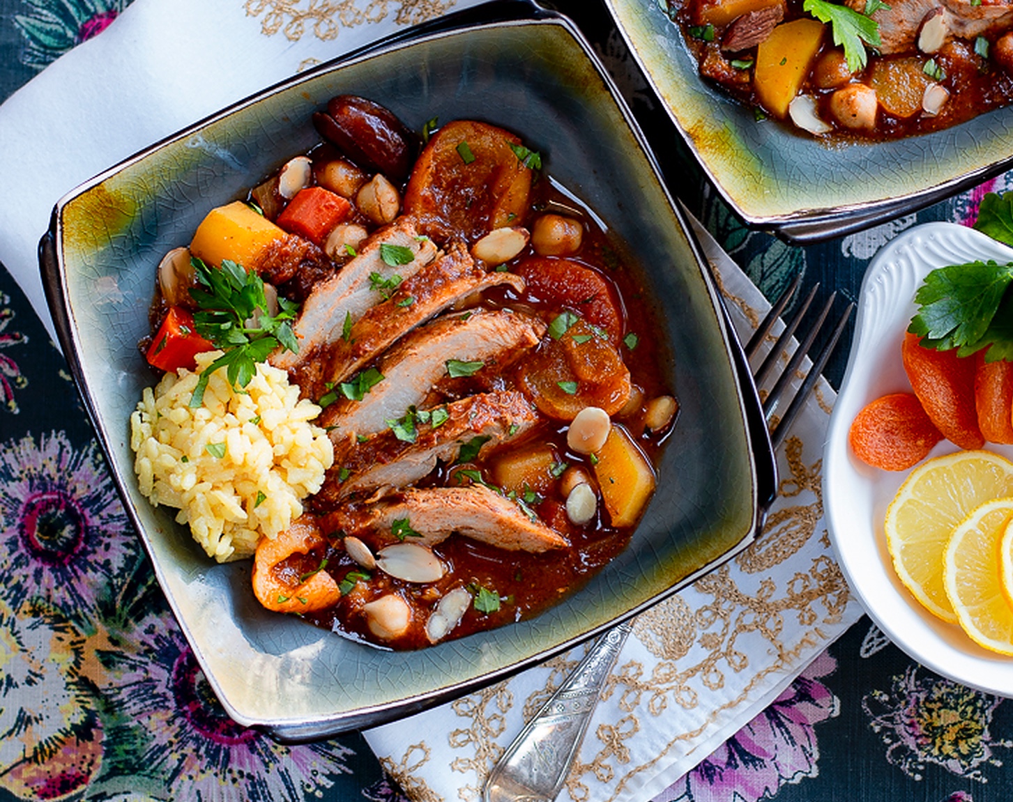 Tagine Chicken with Apricots, Dates and Chickpeas