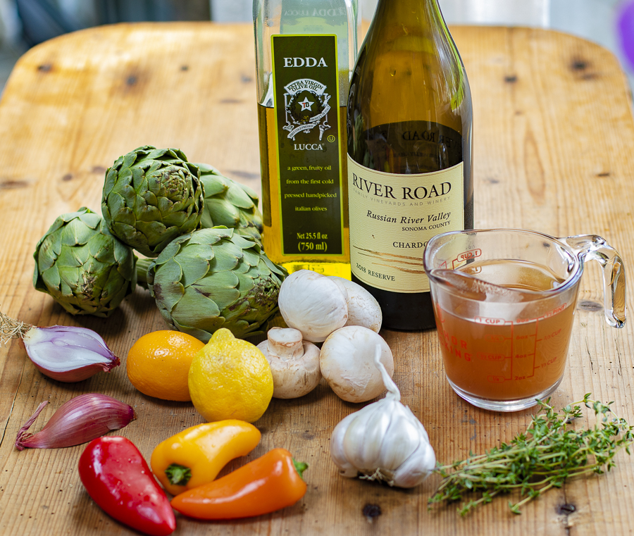 Ingredients for Artichokes à la Grecque