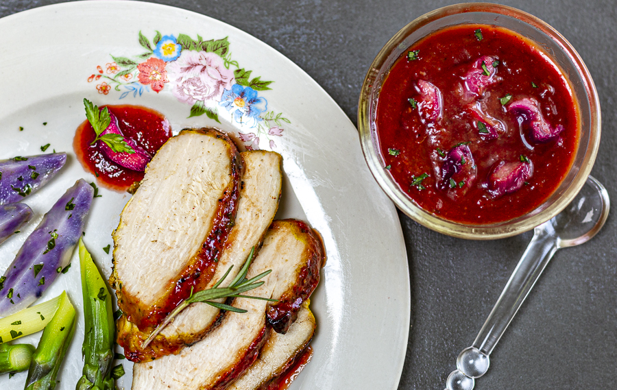 Rhubarb BBQ sauce as a glaze for chicken