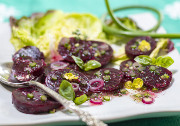Steamed Baby Beets with Garlic Scape Vinaigrette