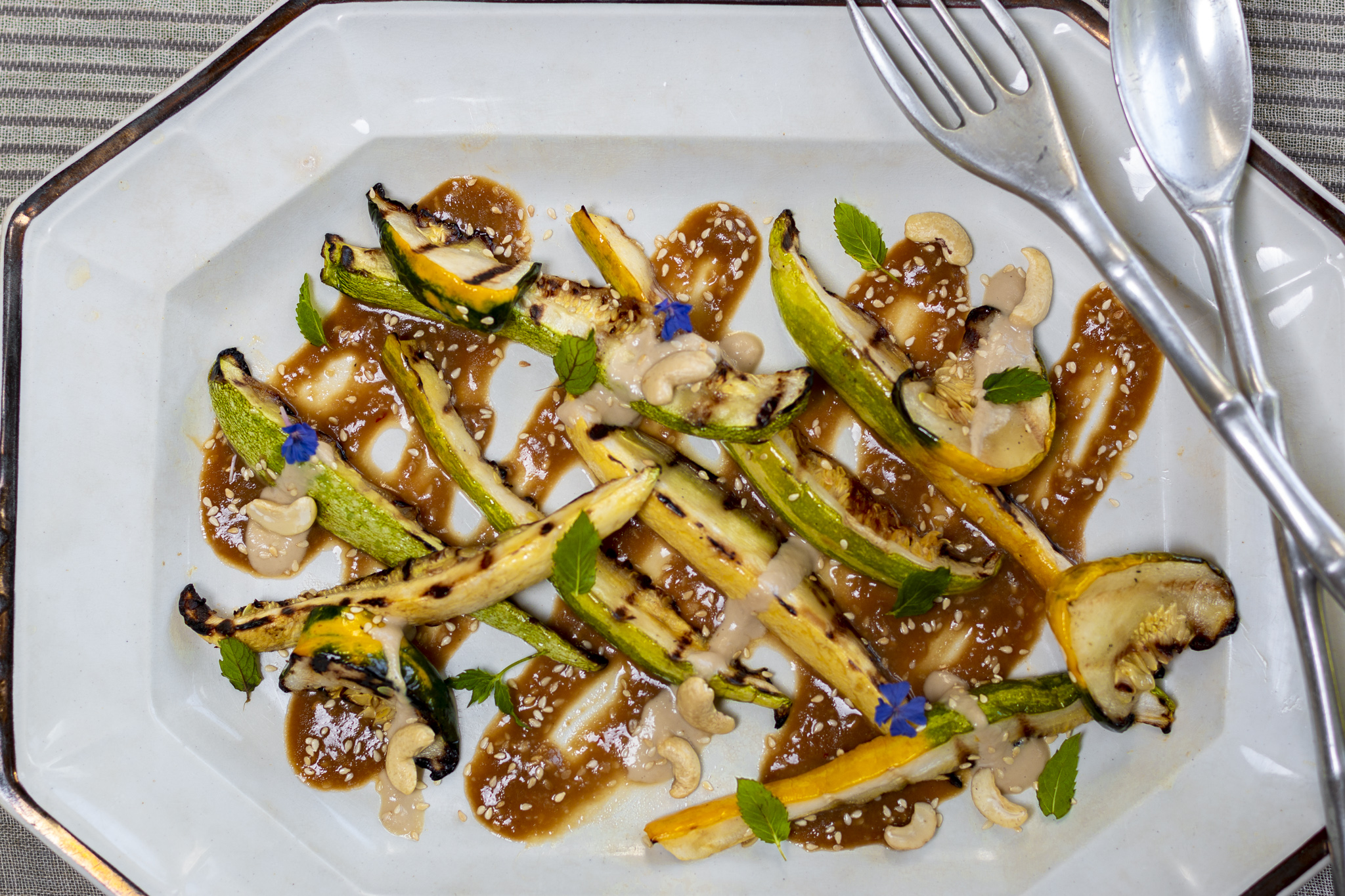 Grilled Zucchini with Japanese Miso-Glaze and Cashew Crema