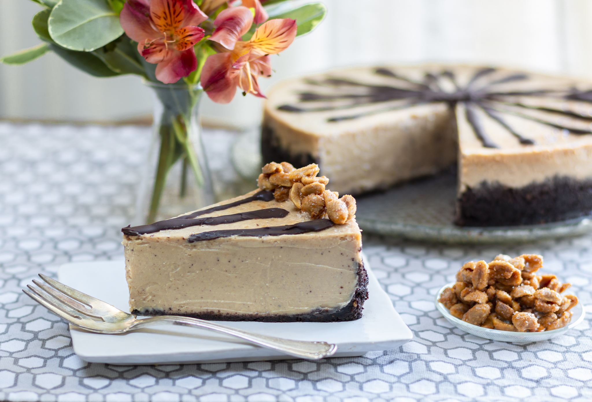 Lightened-Up Peanut Butter Cheesecake with Chocolate