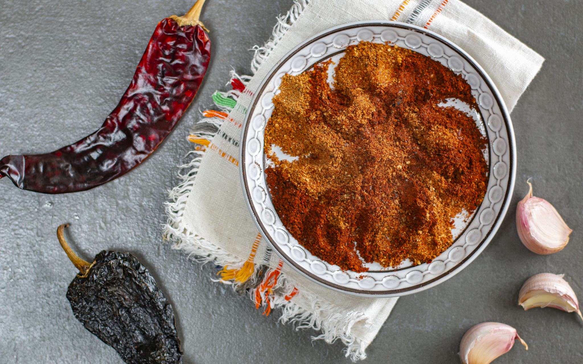 Homemade chili powder with Guindilla Chiles and Pasilla Negro Chiles