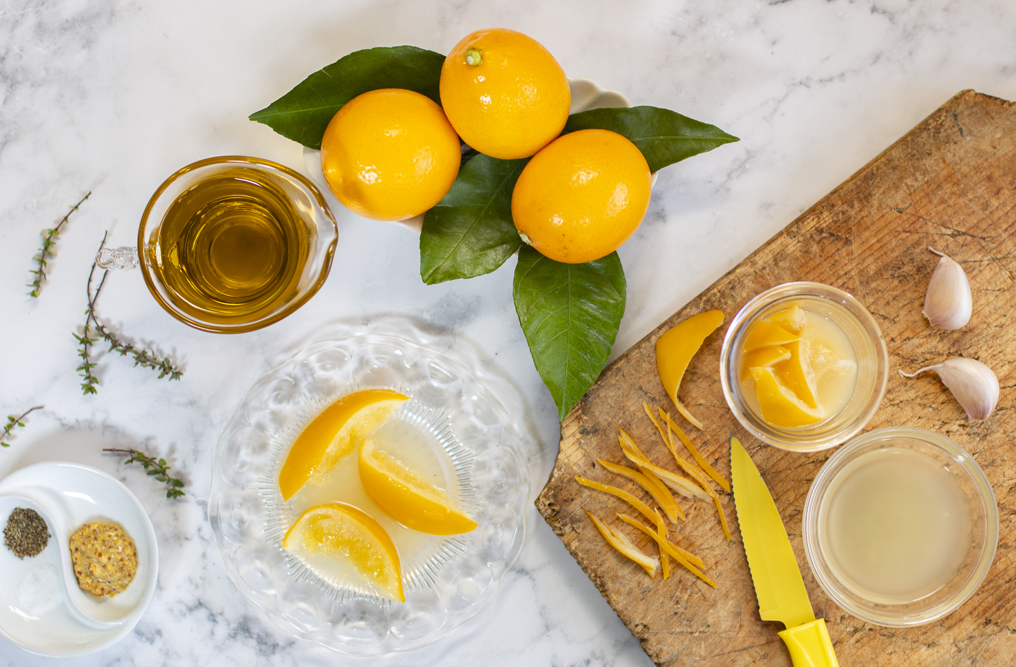 Ingredients for Preserved Lemon Vinaigrette on Marble
