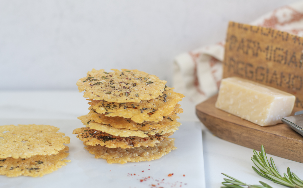 Stacked Parmesan Crisps with assorted seasonings 