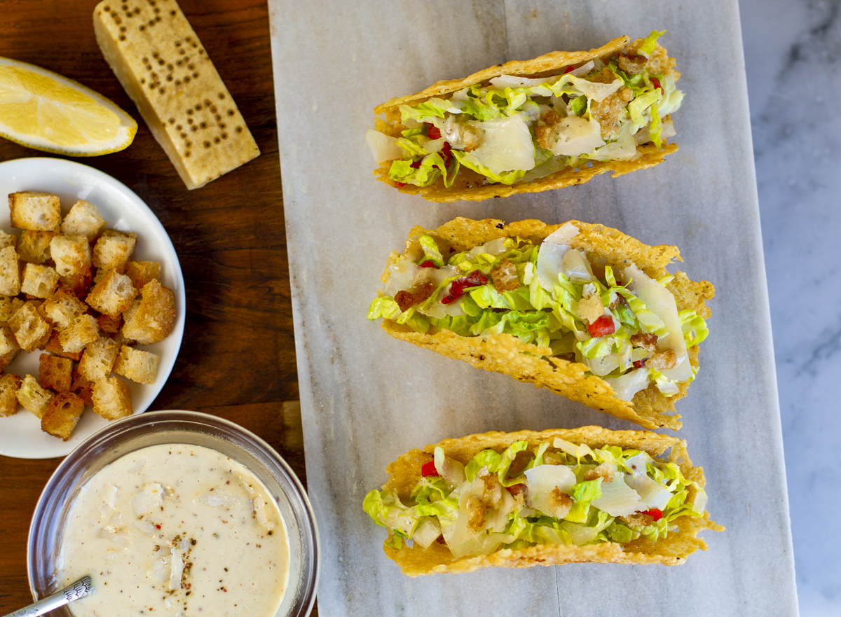 Caesar Salad Tacos with Parmesan Crisps