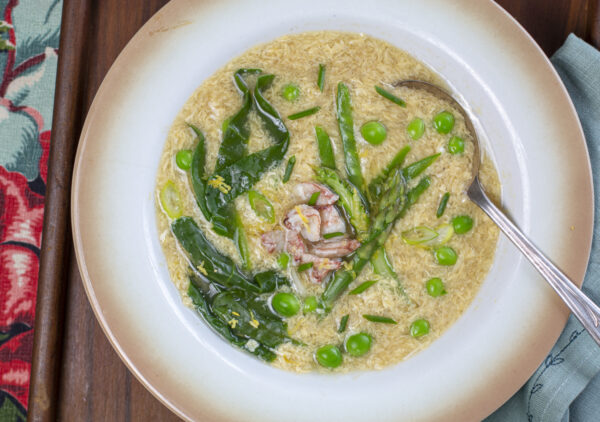 Spring Egg Drop Soup with Fresh Jonah Crab