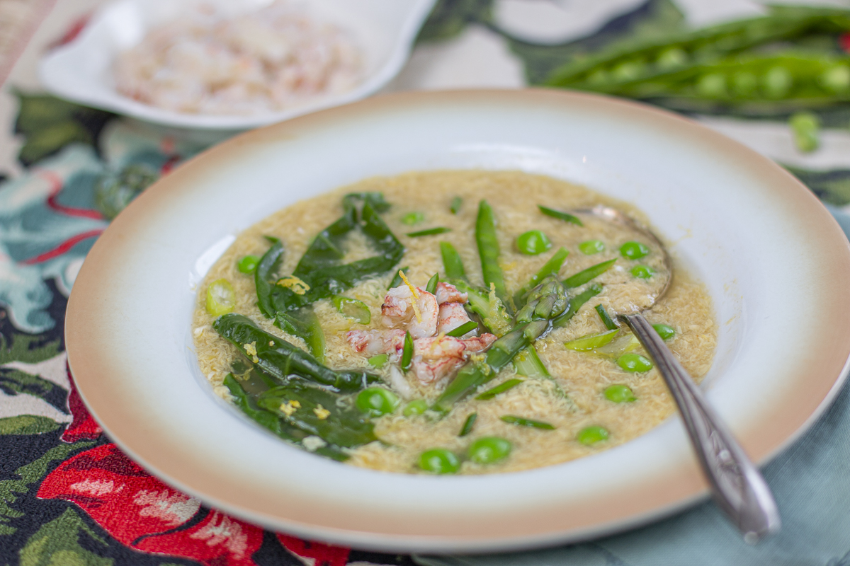 Spring egg drop soup - undated and healthy in a vintage bowl