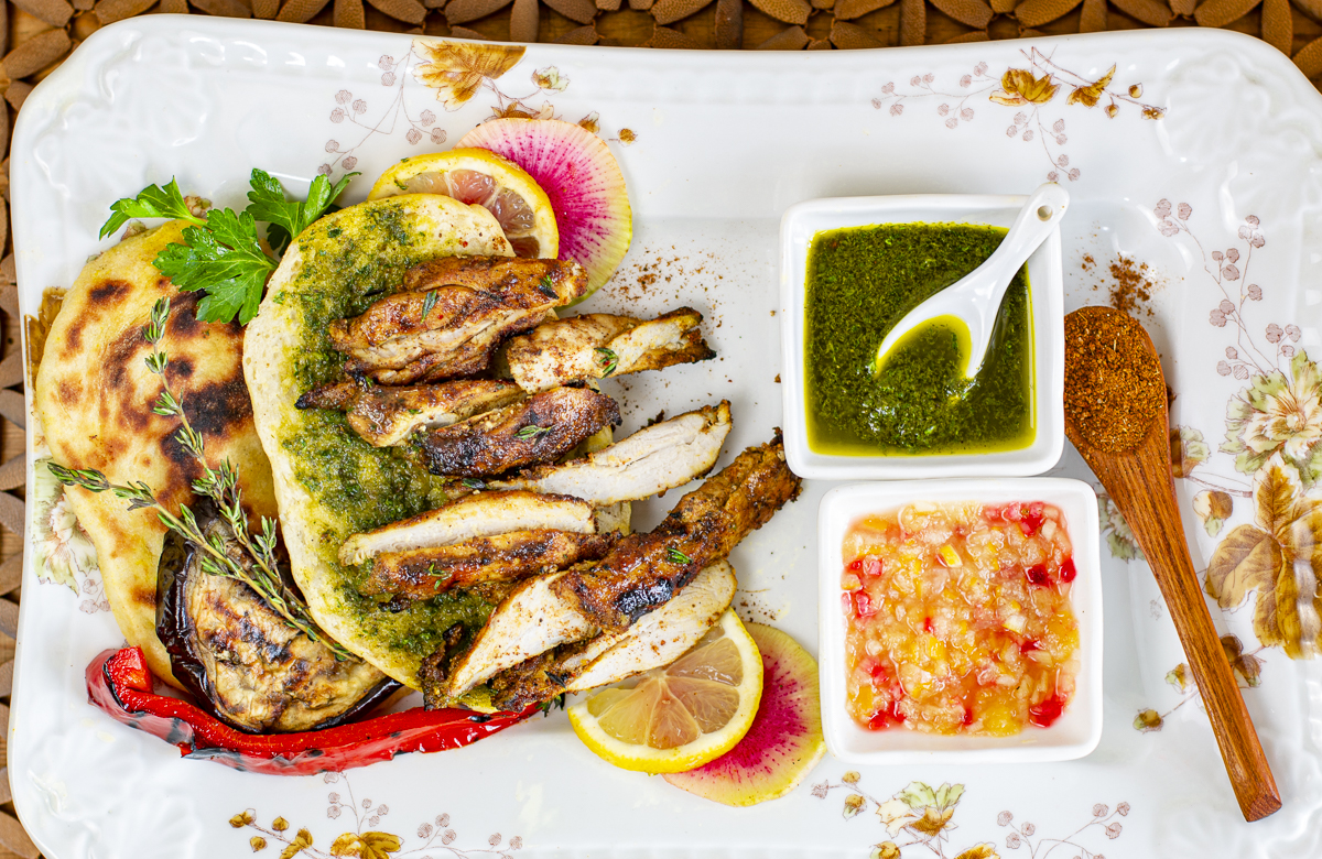 Spiced and Grilled Chicken with Iraqi Seasoning Mix on Naan Bread